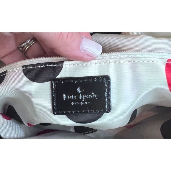 Kate Spade NY Black Nylon Purse Patent Leather Straps Carmen Fold Over Bag - Picture 7 of 16